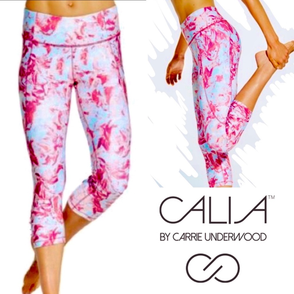 CALIA Floral Cropped Ruched Hem Leggings